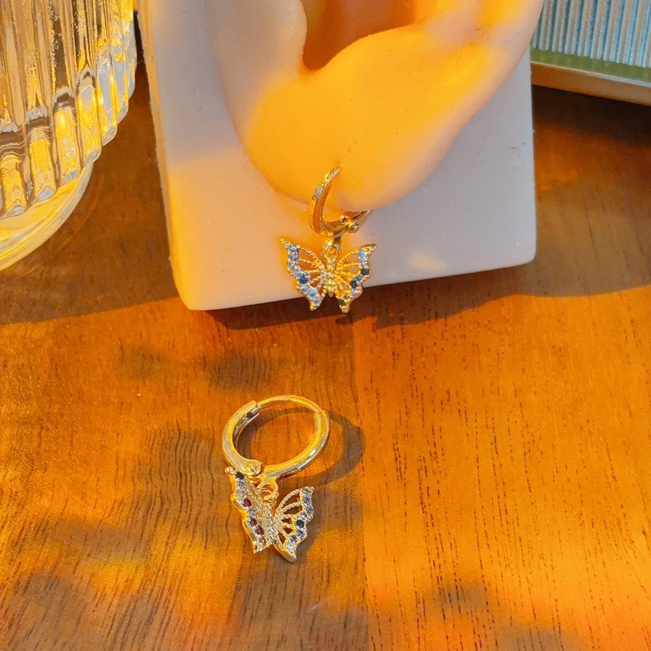 Wonderlust Colorful Gemstone Butterfly Dainty Huggie Earrings
