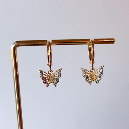 Wonderlust colorful gemstone butterfly dainty huggie earrings