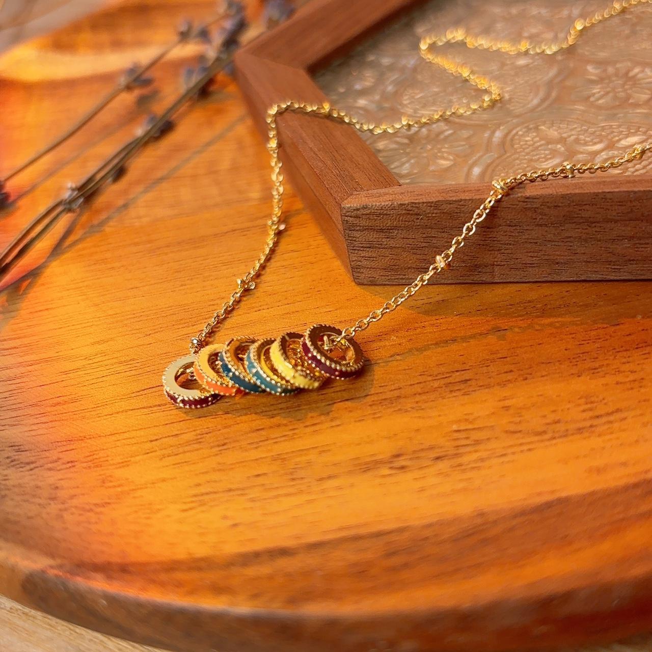 Zephyr colourful enamel gold necklace