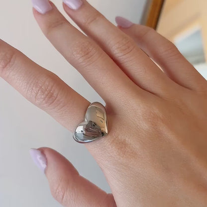 Love Heart chunky silver open ring