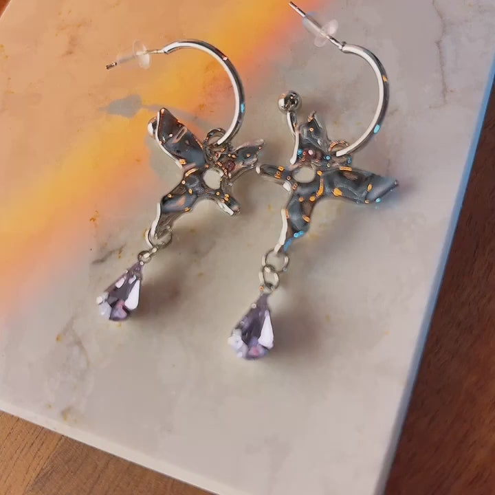 Atlas Butterfly Silver Hoop Stud Earrings