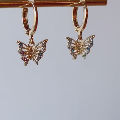 Wonderlust colorful gemstone butterfly dainty huggie earrings