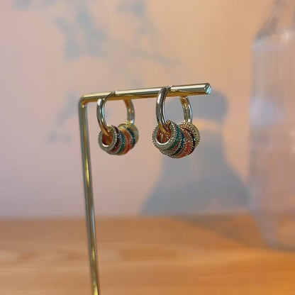 Zephyr colourful enamel gold hoop earrings