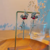 Crimson Hammered Heart Silver Stud Earrings