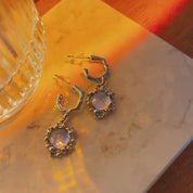 Antonia Moonstone Irregular Silver Hoop Stud Earrings