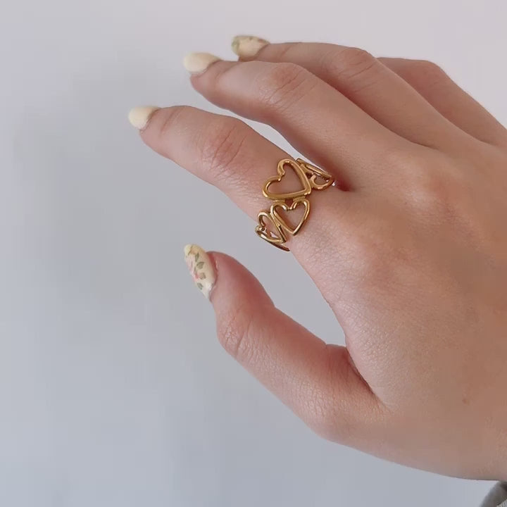 Emilia Gold Hollow Hearts Open Ring