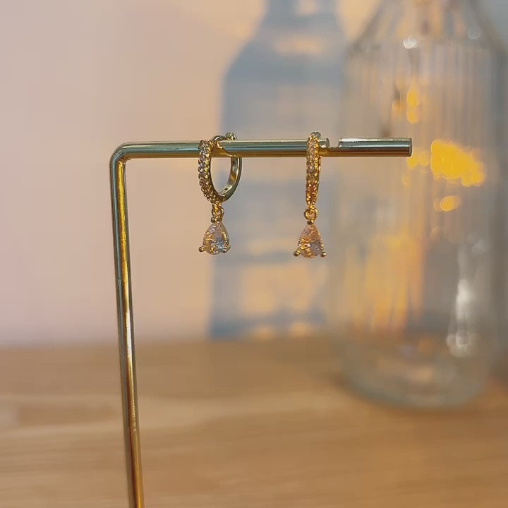 Teardrop Dainty Crystal Clear Huggie Earrings